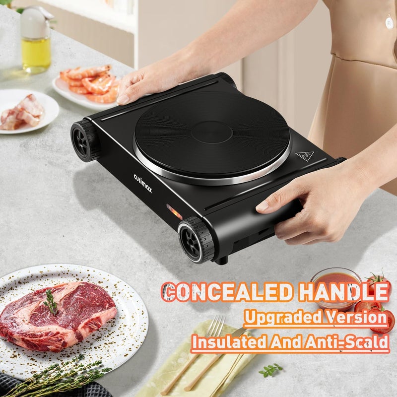 CUSIMAX Hot Plate,1500W Electric Portable Cast Iron Stove with Temperature Controls,Hot Plates for Cooking,Compatible for All Cookwares,Concealed Handle,Easy to Clean - Image 2